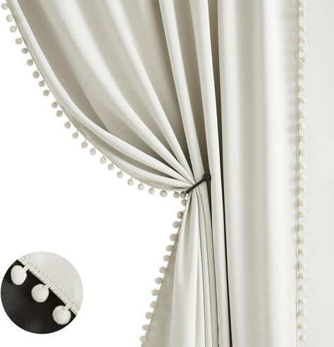 Amazon.com: Pompom Window Curtains for Living Room Bedroom 95 inch Triple Weave Half Blackout Window Curtains for Hotel Guest Room Drapes 52" w x2 Panels Rod Pocket : Home & Kitchen Nursery Blackout Curtains, Pom Pom Curtains, Sheet Curtains, Blackout Curtains Bedroom, Curtain Rings With Clips, Cute Curtains, White Sheer Curtains, Curtains For Bedroom, Insulated Curtains