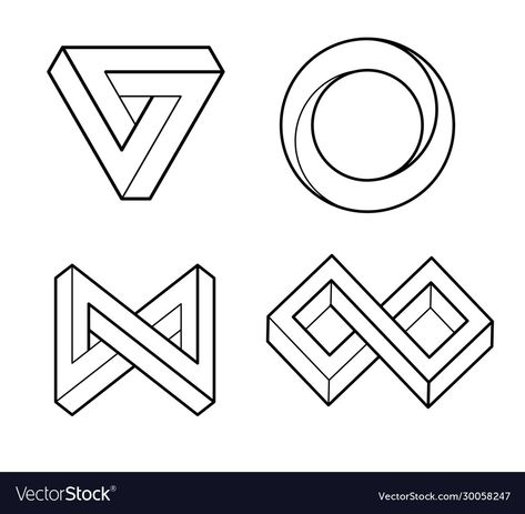 Paradox Symbol, Impossible Geometry, Impossible Figures, Geometry Symbols, Impossible Shapes, Optical Illusion Tattoo, Geometry Shape, Geometric Symbols, Geometric Pattern Art