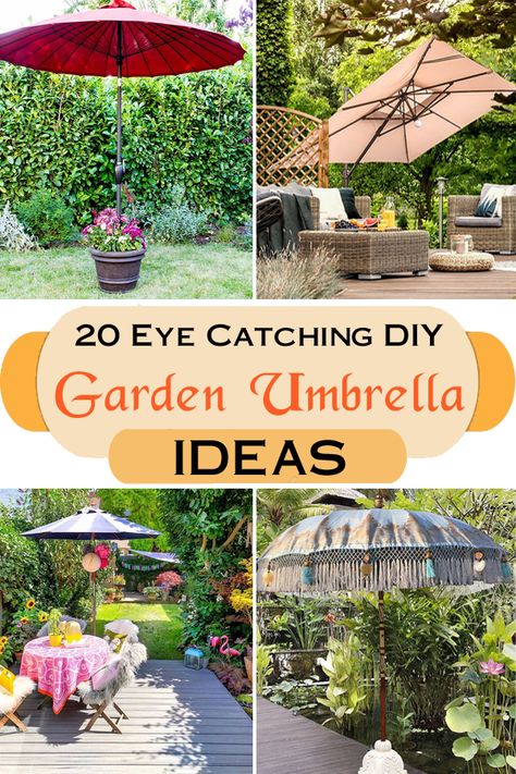 Garden Umbrella Ideas Shades, Umbrella Trellis Diy, Umbrella Shade Ideas, Outside Umbrella Ideas, Small Patio Umbrella Ideas, Repurpose Patio Umbrella, Garden Umbrella Ideas Patio, Decorating With Umbrellas, Outdoor Patio Umbrella Ideas