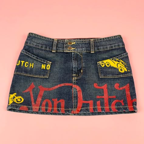 I might be biased but you should probably buy this on Depop 👍 https://depop.app.link/lV3ubsFxIfb Denim Skirt Design, Von Dutch Skirt, Denim Mini Skirt Y2k, Y2k Closet, Ropa Upcycling, Clothing Coquette, Png Clothes, Alpine Style, Pretty Aesthetic