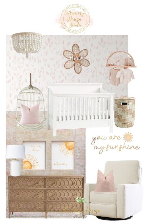 Portfolio - Nursery Design Studio Pink Boho Nursery, Beachy Nursery, Nursery Design Board, Shared Nursery, Nursery Designs, Lavender Wall, Surfboard Decor, Ombre Wall, Small Nurseries