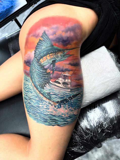 Feminine, beautiful, sailfishing, tattoo, Sailfish Tattoo, 3d Tattoos, 3d Tattoo, Ink Master, Optical Illusions, Tattoo Art, I Tattoo, Watercolor Tattoo, Tattoo Artists