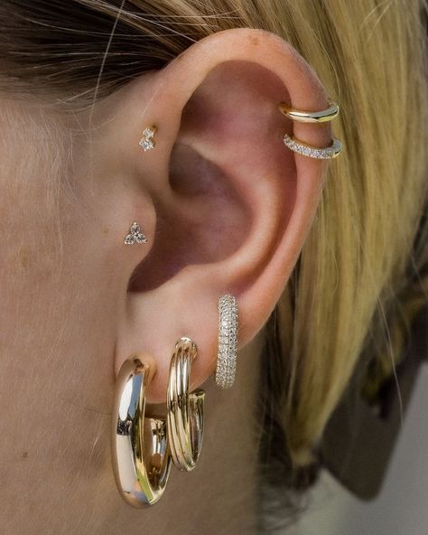 POV you find the earring stack of your dreams 🤤☁️💕✨ Three Piercing Stack, Silver Earring Stack Aesthetic, Fourth Piercing, Piercing Stacks, Earring Stacks, Earring Stack, Cool Ear Piercings, Cute Ear Piercings, Stacked Earrings