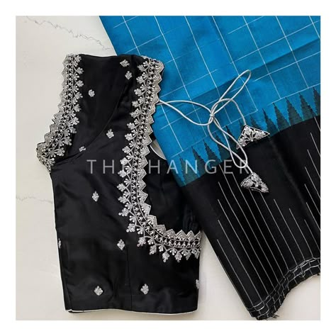 Latest Computer Work Blouse Designs 2023, Black Blouse Saree Combination, Black Blouse Work Designs, Black Maggam Work Blouse Designs, Silver Thread Work Blouse Designs, Blose Desines, Silver Maggam Work Blouse Designs, Silver Zari Work Blouse, Simple Latest Maggam Work Designs