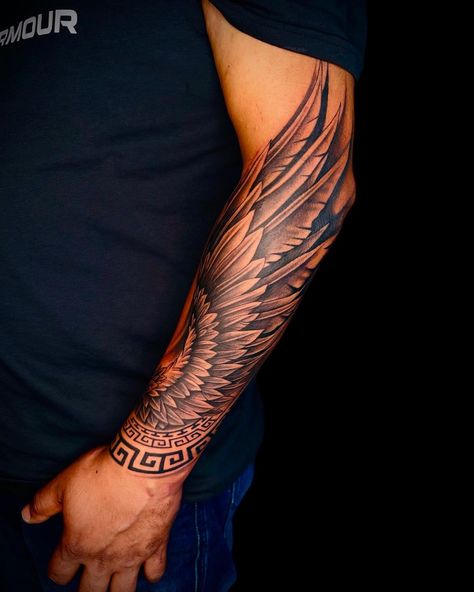 Wing On Forearm Tattoo, Wings On Forearm Tattoo, Angel Wings Back Tattoo Women, Wings Forearm Tattoo, Men Forearm Tattoos Ideas Design, Forearm Tattoo Men Sleeve Stencil, Wing Tattoo On Arm, Eagle Arm Tattoo, Outside Forearm Tattoo Men