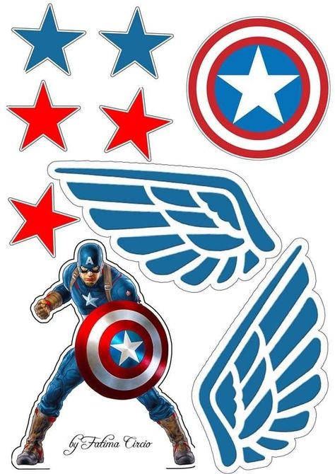 Captain America Cake Topper Printable, Captain America Topper Printable, Topper Captain America, Captain America Printables, Captain America Birthday Cake, Captain America Birthday Party, Batman Cake Topper, Tinkerbell Party Theme, Captain America Cake