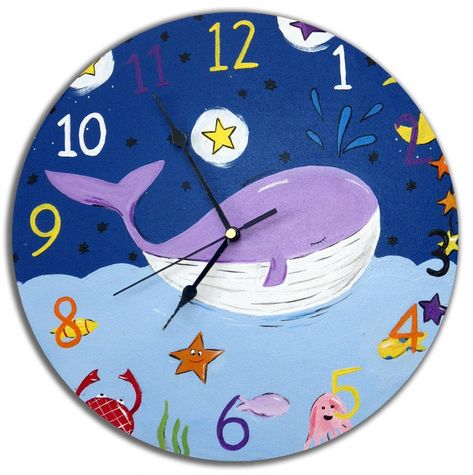 Painted Records, Boys Nursery Decor, Kids Wall Clock, Baby Memory Box, Nursery Decor Wall, Clock Painting, Boys Gift, Boys Nursery, Whale Art