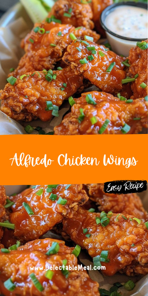 Alfredo Chicken, Wing Recipe, Chicken Alfredo, Wing Recipes, Alfredo Sauce, Tasty Recipes, Weeknight Dinner, Alfredo, Chicken Wings