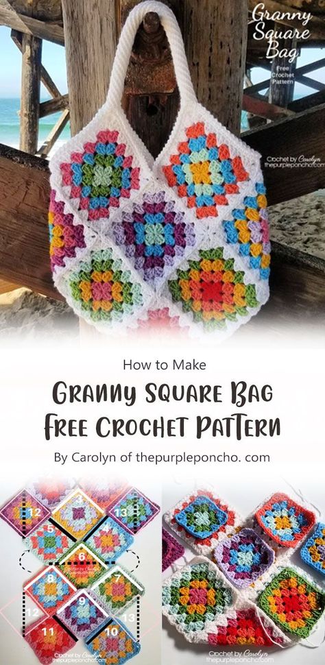 Granny Square Handbag, Granny Square Purse, Bag Free Crochet Pattern, Granny Square Patterns, Purse Patterns Free, Crochet Project Free, Square Handbag, Square Purse, Granny Square Crochet Patterns Free