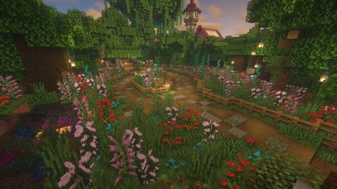 Minecraft Enchanted Forest Ideas, Minecraft Giant Flowers, Minecraft Moodboard, Minecraft Pathways Design, House Plans Minecraft, Minecraft Garden Ideas, Garden Minecraft, Minecraft Garden, Mc Builds