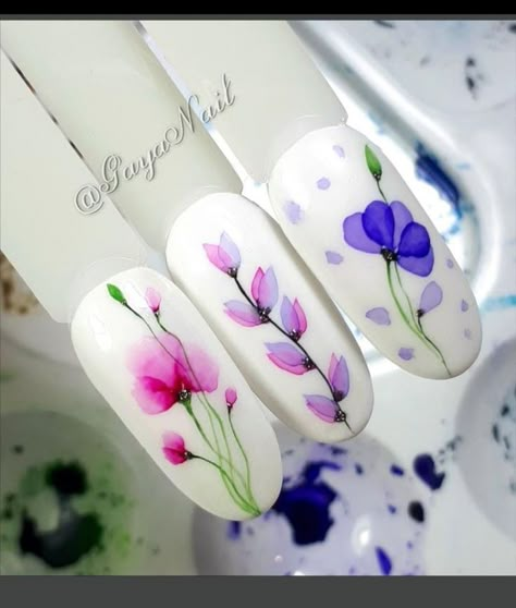 Aqua Ink Nail Art, Watercolour Nail Art, Spring Nails Art Designs, Art Gel Nails, 2023 Spring Nails, Spring Nails Art, Cream Nail Art, Spring Nails 2023, Nail Ink