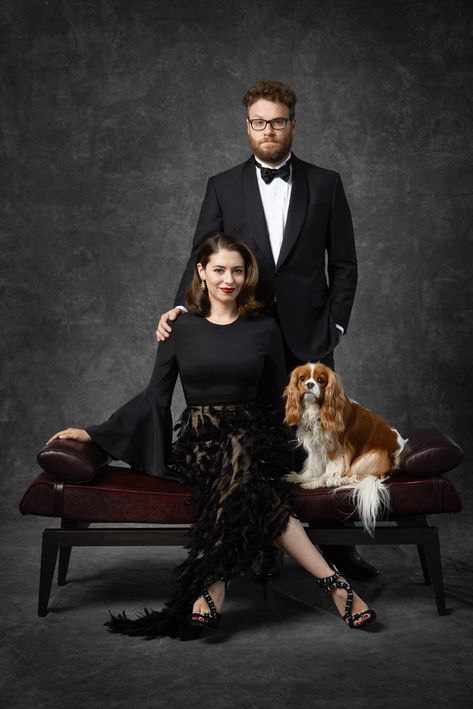 Glam Family Photoshoot, Family Dog Photos, Seth Rogan, Studio Family Portraits, Family Portrait Poses, Seth Rogen, Family Picture Poses, Studio Poses, Family Photo Pose