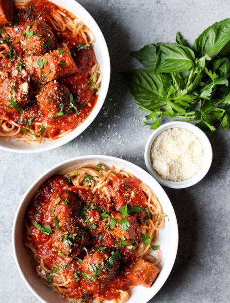 Meatballs For Spaghetti, Smoked Meatballs, Spaghetti Meatball Recipes, The Original Dish, The Defined Dish, Defined Dish, Brown Rice Pasta, Jalapeno Chicken, Spicy Tomato Sauce