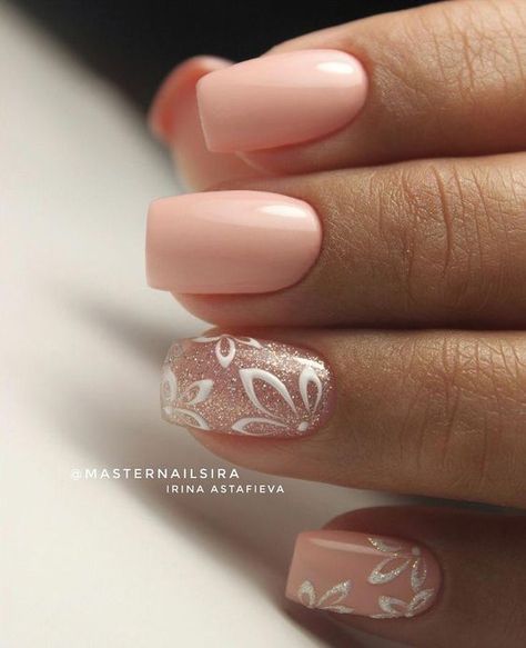 Simple Wedding Nails, French Pedicure, Floral Nail Designs, Wedding Nails Design, Nail Art Wedding, Foil Nails, Bridal Nails, Floral Nails, Fancy Nails