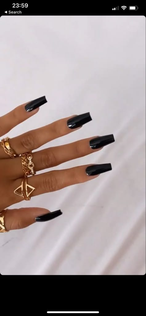 Black Square Nail Ideas, Black Acyrilics Nails Coffin, Coffin Acrylic Black Nails, Short Coffin Black Nails Designs, Short Black Nails Coffin, Acrylic Nails Coffin On Dark Skin, Nail Designs Black Coffin, Black Acrylics Coffin, Black Acrylic Nails Matte