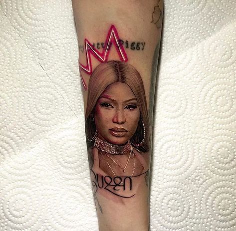 #nickiminaj #NickiMinaj #TheQueen #Rap #tattooideas #tattoo Nicki Minaj Tattoo Ideas, Nicki Tattoo, Nicki Minaj Tattoo, Nicki Minaj Photos, Queen Tattoo, Doja Cat, 18th Birthday, Nicki Minaj, Portrait Tattoo