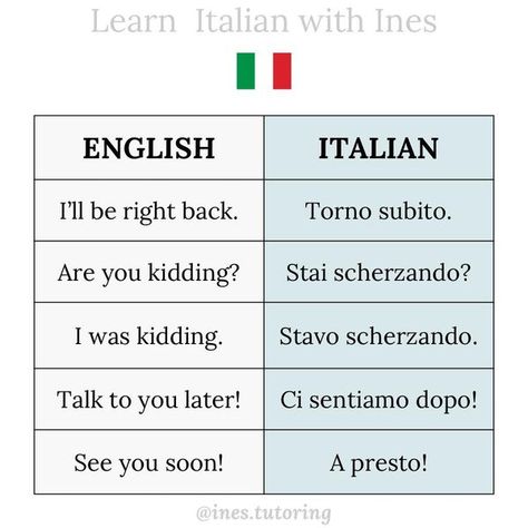 Learn Italian with Ines English To Italian Words, Italian Love Phrases, How To Speak Italian, French Love Quotes, Learn To Speak Italian, Italian Grammar, Italian Vocabulary, Learning Languages Tips, Italian Lessons