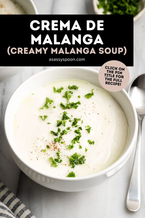 Indulge in the rich, velvety flavor of Crema de Malanga, a Cuban classic made with malanga root. Perfect meal, appetizer, and a must-try for everyone! Malanga Root, Root Recipes, Cuban Dishes, Cuban Cuisine, Creamy Smoothies, Cuban Recipes, Vegetarian Soup, Latin Food, Caribbean Recipes