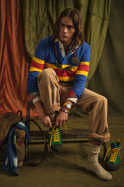 Our Classic Fit Striped Jersey Rugby Shirt mixes iconic #PoloRLStyle details with stripes in yellow and blue. Rugby Polo Outfit, Dj Aesthetic, English Rugby, Preppy Man, Ralph Lauren Rugby Shirt, Classic Ralph Lauren, Character Outfit Ideas, Ralph Lauren Rugby, Rugby Fashion