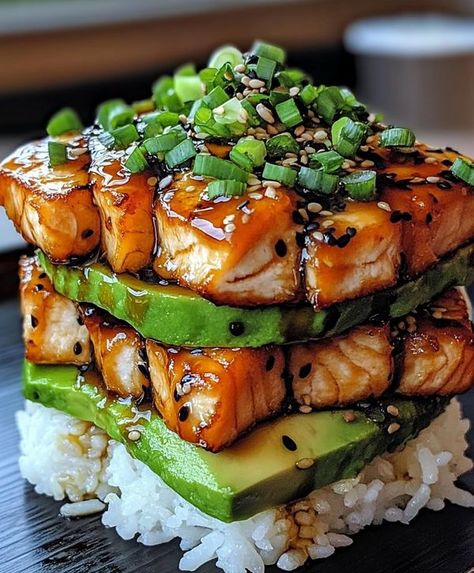 Avocado Rice, Cheap Food, Salmon Avocado, Teriyaki Salmon, Food Rules, Fish Recipes Healthy, Healthy Food Dishes, Food Babe, Health Dinner Recipes