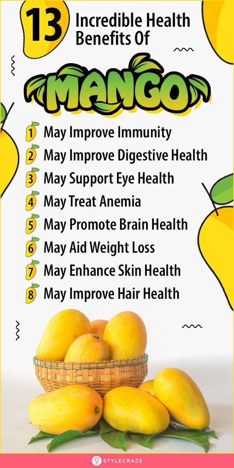 13 Incredible Health Benefits Of Mangoes: Mangoes belong to the drupe family. They are available in hundreds of varieties around the world in different colors and shapes. The mango fruit contains about twenty different minerals and vitamins and is among the most nutrient-dense fruits available. #healthbenefits #mango #healthyfood #healthy #healthcare Health Benefits Of Mangos, Benefits Of Mango, Chamomile Tea Benefits, Mango Health Benefits, Mango Varieties, Mango Benefits, Real Food Diet, Fruit Health, Smoothie Ideas