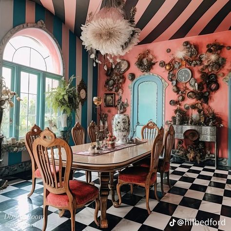 Maximalist Decor Vintage, Alice In Wonderland Bedroom, Comic Christmas, Colorful Maximalist Decor, Alice In Wonderland Room, Alice In Wonderland Aesthetic, Colourful Living Room Decor, Dorm Room Diy, Disney Rooms