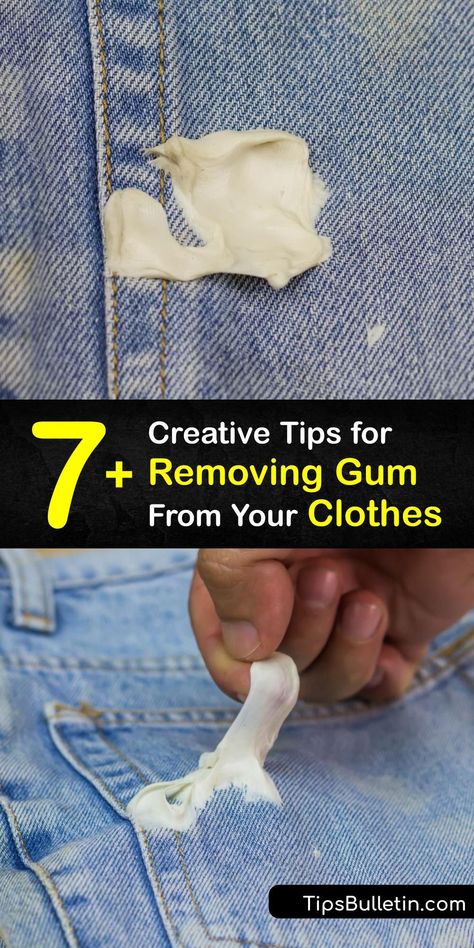 Discover ways to remove a chewing gum stain from clothes and keep your garment out of the ragbag. It’s possible to clean a gum stain by heating and freezing. Duct tape, peanut butter, Goo Gone, and toothpaste are excellent for gum removal. #how #remove #gum #clothing Remove Gum From Clothes, Diy Door Knobs, Gum Removal, Buble Gum, Peroxide Uses, Goo Gone, Cleaning Advice, Receding Gums, Laundry Soap