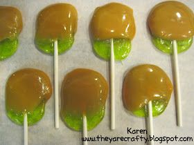 They Are Crafty: Caramel Apple Suckers Jolly Rancher Suckers, Home Made Caramel, Caramel Apple Lollipops, Caramel Apple Suckers, Make Your Own Caramel, Bake Sale Recipes, Jolly Rancher, Easy Baking Recipes Desserts, Caramel Apple