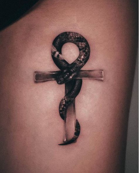 Ankh Snake Tattoo, Egyptian Leg Tattoo, Egyptian Snake Tattoo, Ankh Tattoo Men, Ma'at Tattoo, Ankh Tattoo Design, Ankh Tattoos, Symbols Tattoos, Ankh Tattoo