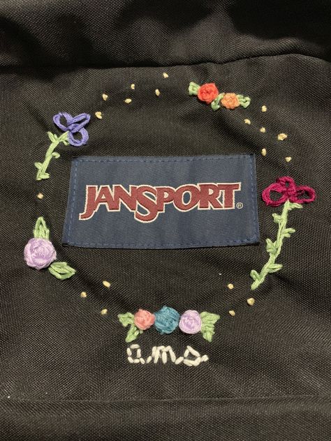 jansport backpack embroidery Backpack Stitching Ideas, Jansport Embroidery Ideas, Jansport Decoration Ideas, Embroidery Designs On Backpacks, Jansport Backpacks Decoration, Embroidered Jansport Backpack, Embroidery Backpack Jansport, Backpack Embroidery Ideas Jansport, Embroidering Backpacks