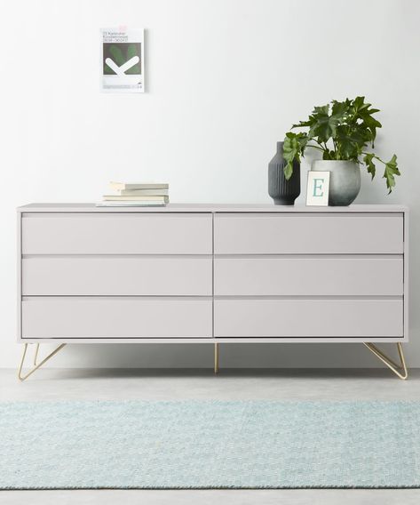 Elona Wide Chest of Drawers, Ivory White & Brass | MADE.com Chest Drawers, Wide Chest Of Drawers, Chest Of Drawers Bedroom, White Chest Of Drawers, Drawers Bedroom, Bedroom Drawers, White Drawers, House Bedrooms, White Brass