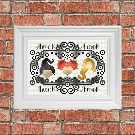 The Sanderson Sisters, Sanderson Sisters, Hocus Pocus, Pixel Art, Cross Stitch, Craft Supplies, Halloween, Frame, Pattern