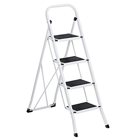 Descendants Costumes Delxo Folding 4 Step Ladder Ladder With Plastic Cushion Handgrip AntiSlip Sturdy and Wide Pedal 330lbs Portable Steel Step Stool White and Black 4Feet WK20403 -- Click for Special Deals  #HomeToolsonSALE Portable Ladder, 3 Step Ladder, Steel Stool, Folding Step Stool, Folding Ladder, Step Ladders, Wooden Ladder, Step Ladder, Industrial House