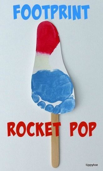 Crafts Ages 3-5, Sensory Pool Ideas, Fourth Of July Crafts For Toddlers Easy, Fourth Of July Footprint Art, Fourth Of July Crafts For Infants, Fourth Of July Crafts For Toddlers, Footprint Rocket, Fourth Of July Crafts, 4th Of July Crafts