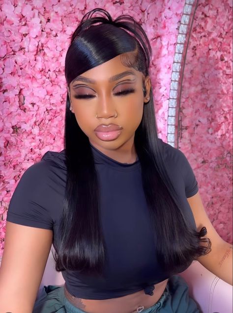 Bang Wig, Stylish Ponytail, Black Hair Updo Hairstyles, Natural Hair Bun Styles, Sleek Ponytail Hairstyles, Frontal Wig Hairstyles, Black Ponytail Hairstyles, Wig For Black Women, Hair Twist Styles