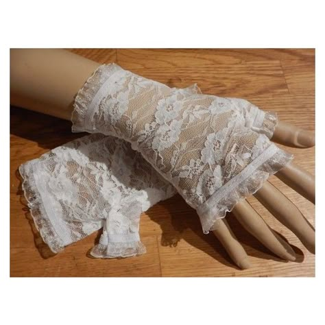 FRILLY WHITE LACE FINGERLESS GLOVES wristlets arm warmers sweet gothic... ❤ liked on Polyvore featuring accessories, gloves, mitten gloves, white arm warmers, gothic gloves, lace gloves and lace fingerless gloves White Lace Fingerless Gloves, White Lace Accessories, White Lace Gloves Aesthetic, Corpse Bride Outfit, Lace Gloves Aesthetic, White Arm Warmers, Aesthetic Gloves, Lace Arm Warmers, White Fingerless Gloves