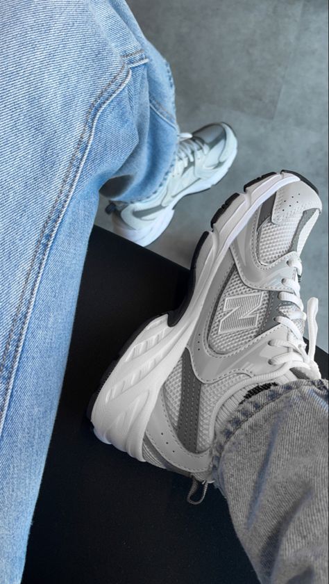 New Balance 539 Sneakers Grey with Jeans New Balance 530 Grey, Nb 530, Female Sneakers, Grey New Balance, Grey Trainers, New Balance 327, Sneakers Grey, New Balance Shoes, College Outfits