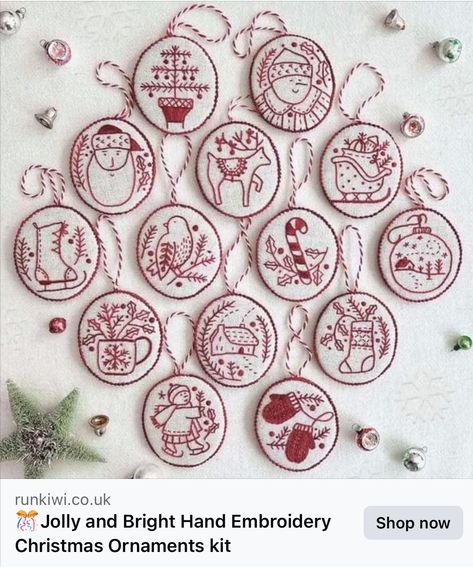 Hand Embroidery Christmas, Embroidery Christmas Ornaments, Embroidered Christmas Ornaments, Tree House Decor, Embroidery Christmas, Christmas Ornaments Gifts, Kraf Diy, Ornament Kit, Christmas Ornament Sets