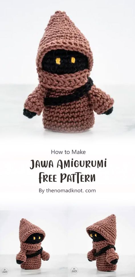 Creating a Jawa Amigurumi using the free pattern from thenomadknot.com is a delightful endeavor that combines your love for crocheting and Star Wars. This project offers endless opportunities for creativity. So, gather your materials, follow the pattern closely, and embark on a journey that will result in an adorable and cherished Jawa Amigurumi to call your own. Crochet Clone Trooper, Roblox Crochet Pattern Free, Star Trek Crochet Patterns Free, Star Wars Gift Ideas Diy, Crochet Storm Trooper, Goblin Treasure, Star Wars Crochet Patterns Free, Ewok Crochet, Starwars Crochet