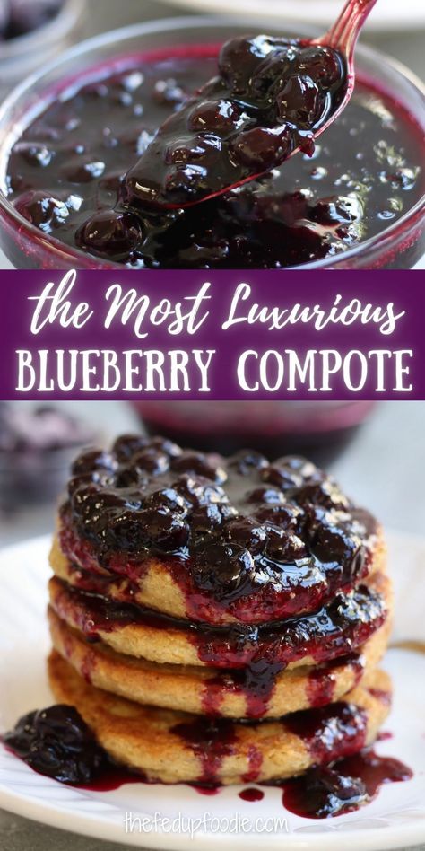 This Blueberry Compote recipe is an incredibly easy blueberry sauce that tastes amazing on pancakes, cheesecake, cake, yogurt, pie , ice cream and scones. #BlueberryRecipes #BlueberryCompoteRecipe #BlueberryCompoteEasy #BlueberryCompoteForPancakes #BlueberrySauceEasy #BlueberrySauce Homemade Blueberry Sauce, Pancakes With Blueberry Compote, Blueberry Waffle Topping, Blueberry Sauce For Ice Cream, Blueberry Coulis Recipes, Blackberry Compote For Cake, Homemade Blueberry Pancakes Easy, Blueberry Topping For Cake, Blueberry Cake Topping