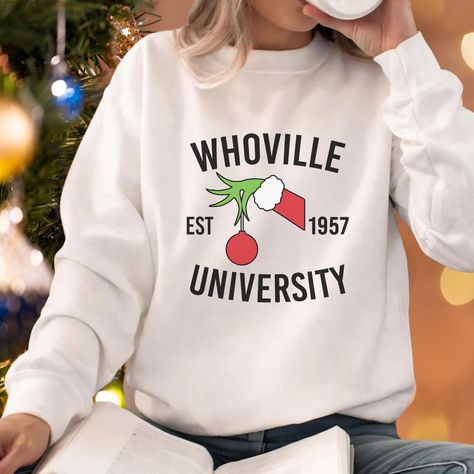 Grinch Christmas Sweater, Whoville University, Ugly Sweater, Grinch Sweatshirt, Christmas Sweater, Grinch, Couple Pajamas, Grinch Version Grinch Clothes, Grinch Christmas Sweater, Whoville University, Grinch Sweatshirt, Grinch Shirts, Ugly Christmas Shirts, Wedding Bachelorette Party, Couple Pajamas, Couples Sweatshirts