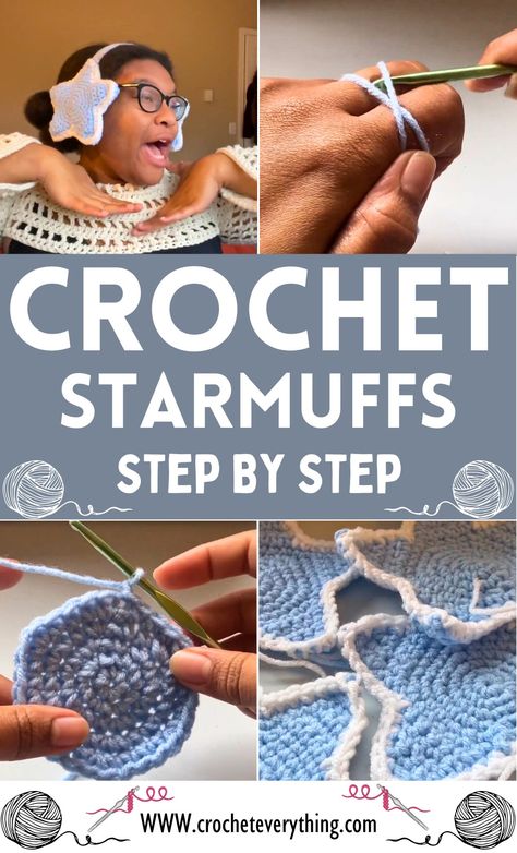 Crochet Starmuffs Pattern Star Earmuffs Crochet Pattern, How To Crochet Earmuffs, Star Earmuffs Crochet, Crochet Ear Muffs Free Pattern, Crochet Earmuffs Free Pattern, Earmuffs Crochet Pattern, Earmuffs Crochet, Star Earmuffs, Crochet Earmuffs