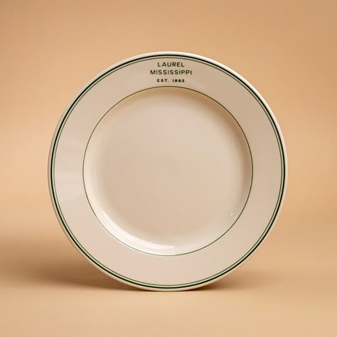 Laurel, Mississippi Dinner Plate – Laurel Mercantile Co. Ivory Dinnerware, Laurel Mississippi, Restaurant Plates, Italian Plates, Green Dinnerware, 50s Diner, Classic Appetizers, Green Plates, Cerámica Ideas