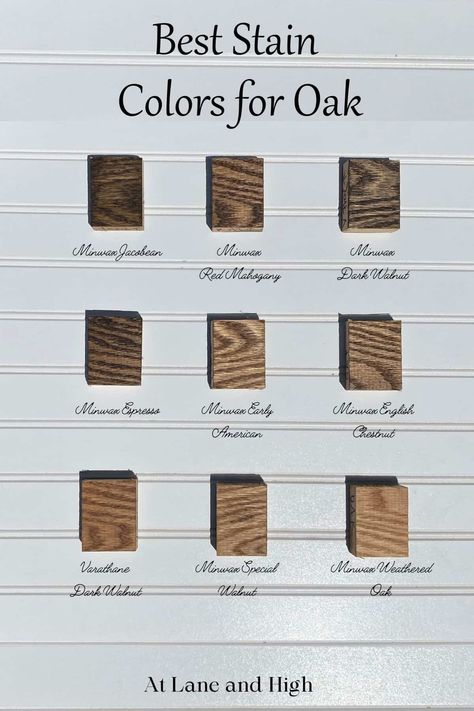 Today I want to share with you the best wood stains for oak. There are many different colors out there from many manufacturers. I have examples of top colors on pieces of oak for you to see exactly how they take each stain so you can decide which one is right for your project! Wood Stain Color Chart, Oak Kitchen Cabinets Wall Color, Furniture Stain, Best Wood Stain, Oak Wood Stain, Minwax Dark Walnut, Black Paint Color, Wood Finishing, Floor Stain