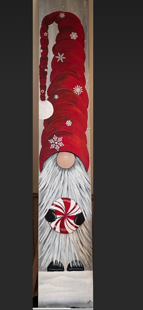 Board Painting Ideas Christmas, Christmas Gnome Porch Leaner, Pallet Gnomes, Wooden Gnomes Ideas, Easy Christmas Gnome Painting, Painted Gnomes On Wood, Christmas Gnomes Painting, Christmas Gnomes Diy, Painting Santa Claus