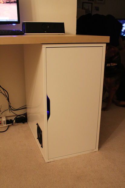 Picture of Computer Tower Storage Ideas, Computer Cupboard, Ikea Gaming Desk, Ikea Computer Desk, Pc Cabinet, Pc Tower, Dj Room, Ikea Alex, Ikea Desk