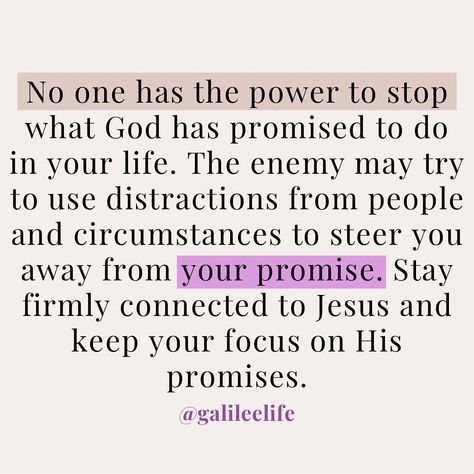 Remember, no one can prevent God’s promises from being fulfilled in your life. Although the enemy may try to use distractions from people and circumstances to lead you away from your destiny, your focus must remain on Jesus. Keep your connection to Him strong and trust that He will guide you through any obstacles. As you stay anchored in His word, you will see His promises come to pass. Bible Verse: Isaiah 54:17 (NIV) - “No weapon forged against you will prevail, and you will refute every to... Fulfilment Quote, Isaiah 54:17, Strong Bible Verses, Bible Isaiah, Fulfillment Quotes, Bible Verse Isaiah, Isaiah Bible, Destiny Quotes, God Speaks