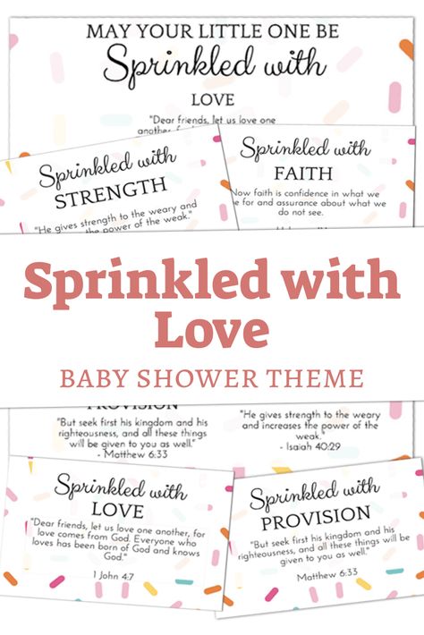 Planning a baby shower? A Sprinkle baby shower theme is a fun way to sprinkle mom with well wishes and prayers for the baby to come. #babyshower #sprinklebaby #sprinkleparty #sprinklebabyshower #scripturecards Free Scripture Cards, Christian Baby Shower, Baby Boy Sprinkle, Sprinkled With Love, Diy Sprinkles, Sprinkle Shower, Create A Banner, Sprinkle Party