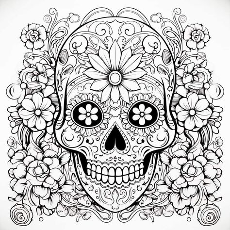 Skull Art Print, Day Of The Dead Skull, Día De Muertos, Ancient Myths, Adult Coloring Book Pages, Online Coloring Pages, Coloring Pages For Adults, Steampunk Design, Retro Theme