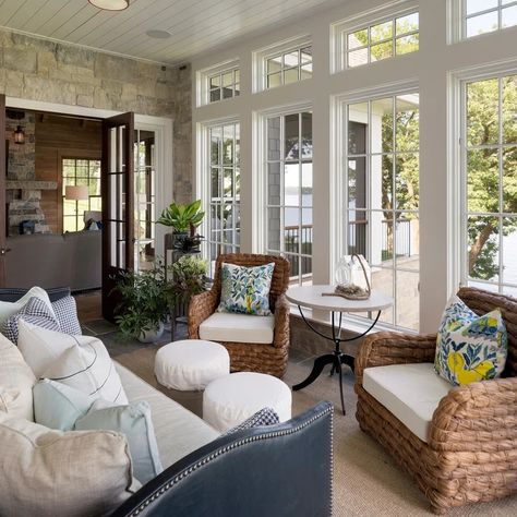 Nautical Cottage - Beach Style - Sunroom - Minneapolis - by Alexander Design Group, Inc. | Houzz 4 Season Sunroom Ideas Room Additions, 4 Season Room Addition, Sunroom Additions, Sunroom Dining Room, Modern Sunroom, Outdoor Sunroom, Sunroom Remodel, Sunroom Dining, Small Sunroom